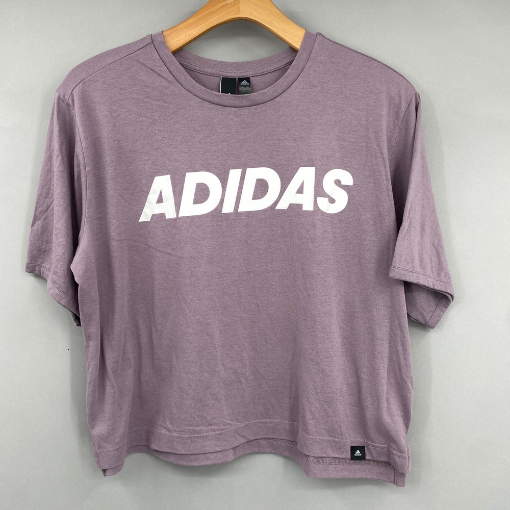 Adidas T-Shirt Womens XL Purple Logo Graphic Short Sleeve Oversized Crop Top